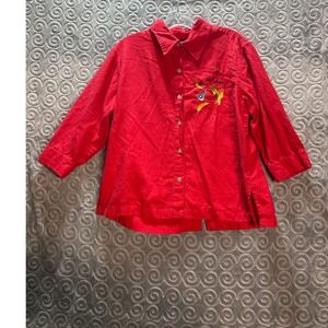 Austin Clothing Co Red Jalapeno Embroidered Button Down Shirt Size M Linen Blend